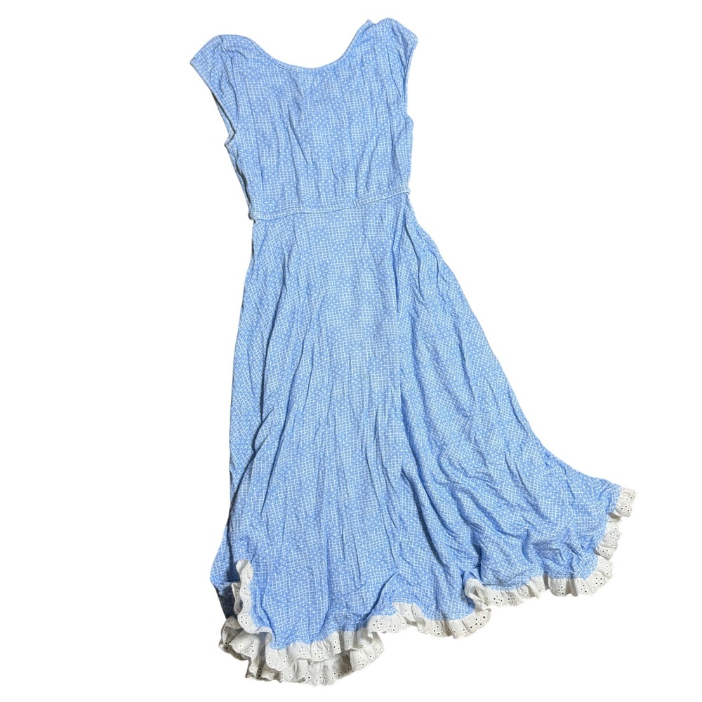 Omi Jo Girls 2 Blue Eyelet Lace Ruffle Trim  Maxi Dress Clara Prarie Cottagecore